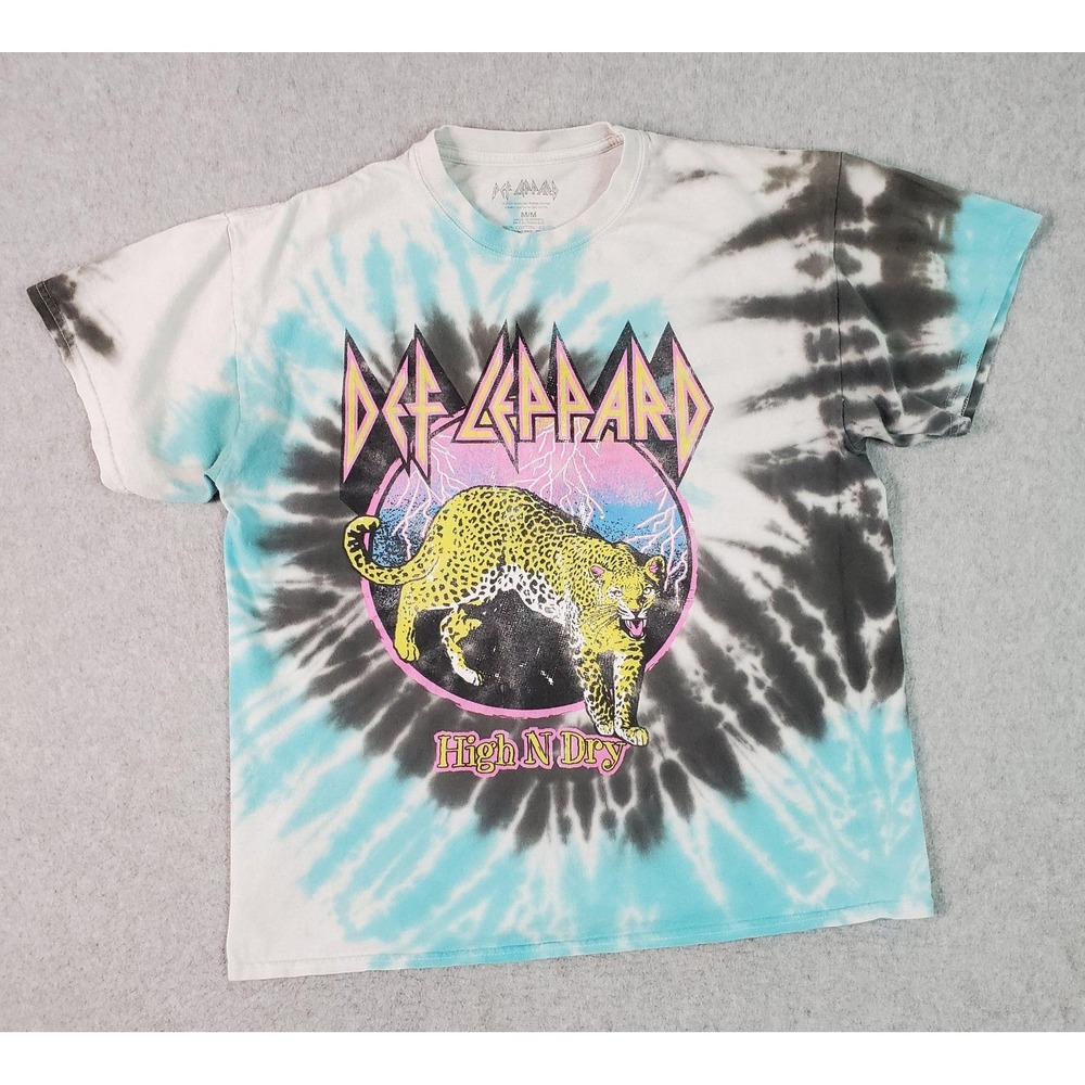 Def Leppard Shirt Mens Medium Tie Dye‎ High N Dry Leopard Graphic Tee Band